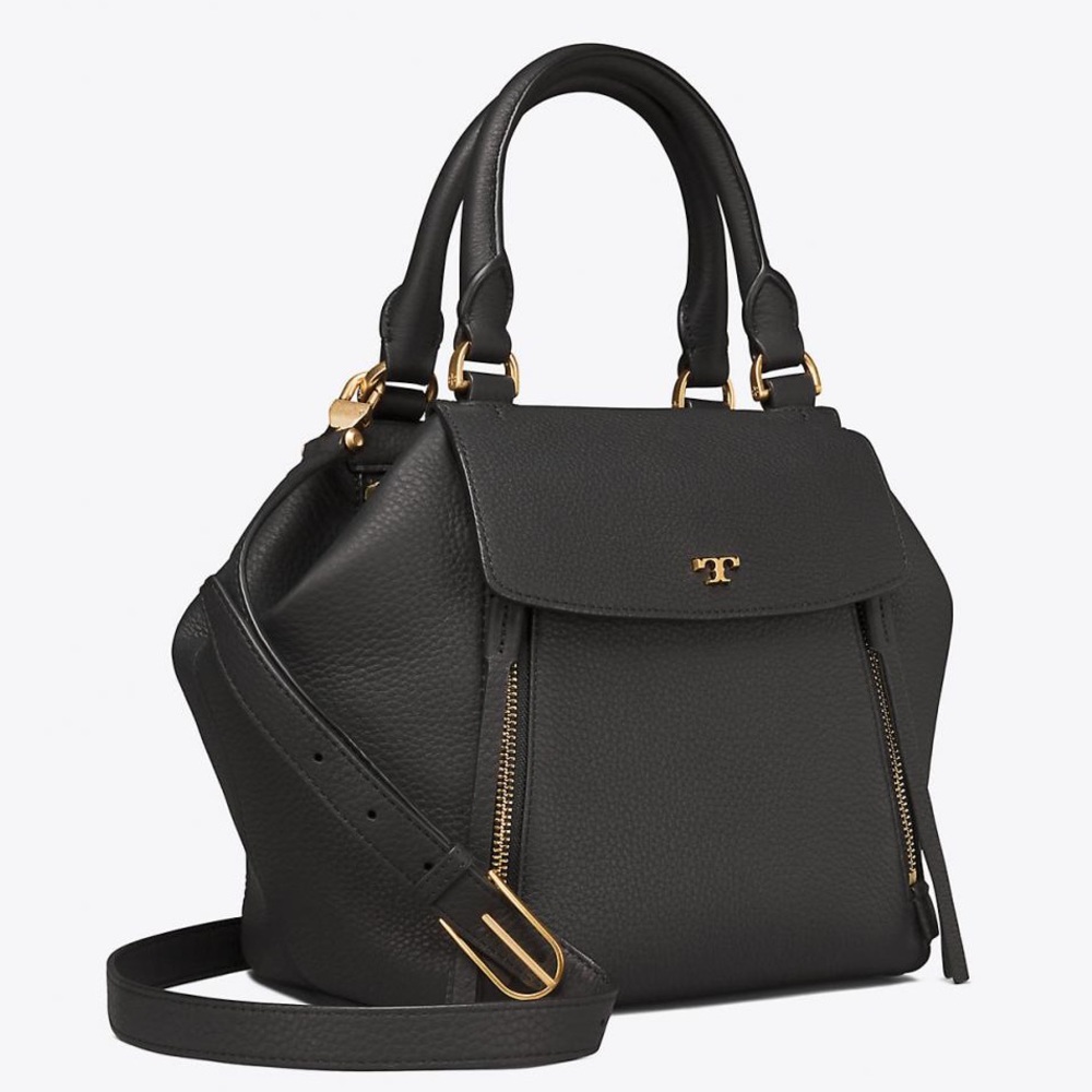 Tory Burch Claret Half Moon Satchel in Black EUC - Picture 2 of 10